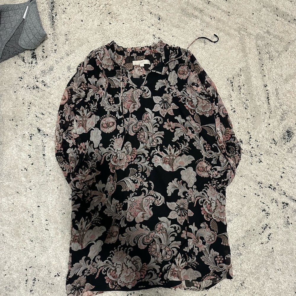 LOFT Black and Pink Paisley Dress
